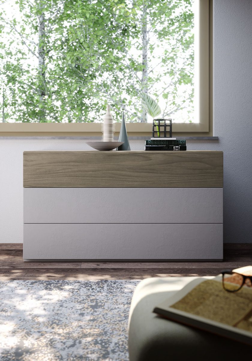Composizione camera con armadio 2 ante battenti gola integrata e cassetto inferiore estraibile e letto