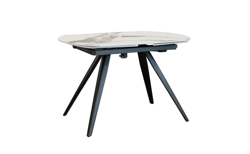Tavolo ovale allungabile marmo bianco con gambe metallo scure