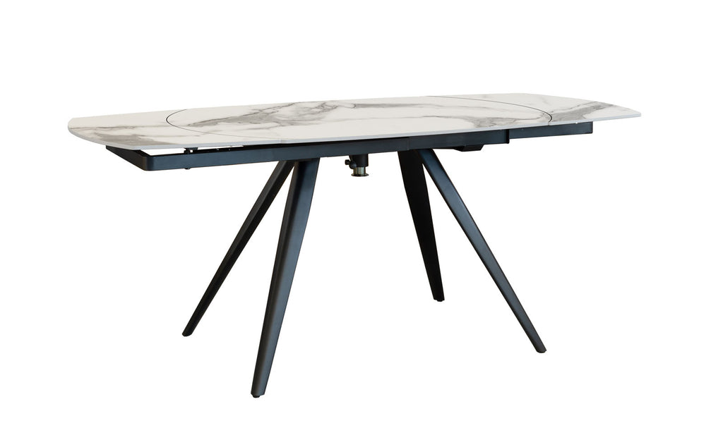 Tavolo ovale allungabile marmo bianco con gambe metallo scure
