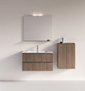 Base sospesa portalavabo con specchiera illuminata a LED e pensile 2 ante