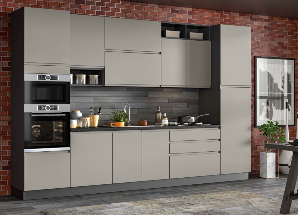 Composizione cucina L. 360 H. 240 Tortora opaco/antracite