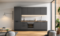 Composizione cucina L. 300 H. 219 grigio grafite con top rovere chiaro