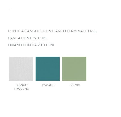 Cameretta a ponte angolare con elemento libreria terminale sagomato a giorno