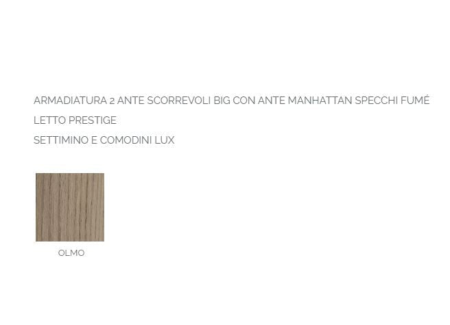 Camera con armadio a 2 ante scorrevoli specchio/legno, letto imbottito con contenitore e gruppo comodini/settimino