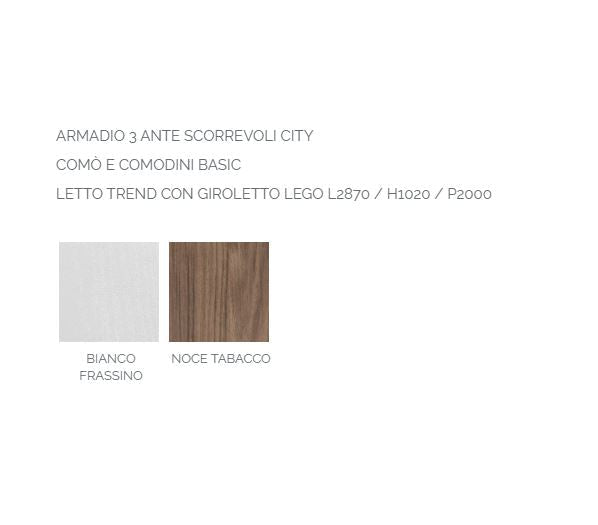 Camera da letto con armadio a 3 ante scorrevoli, letto con boiserie e gruppo comodini/comò