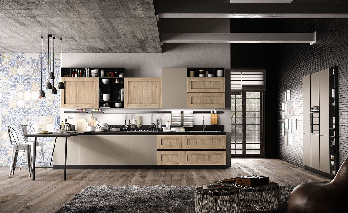 Composizione cucina Industrial contemporanea con telaio