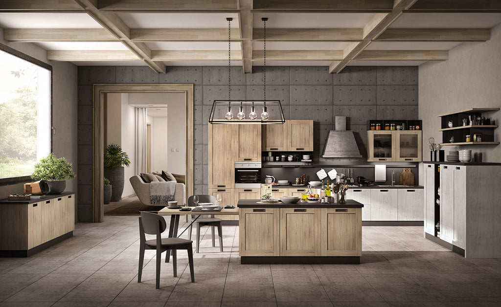 Composizione cucina Industrial contemporanea con telaio