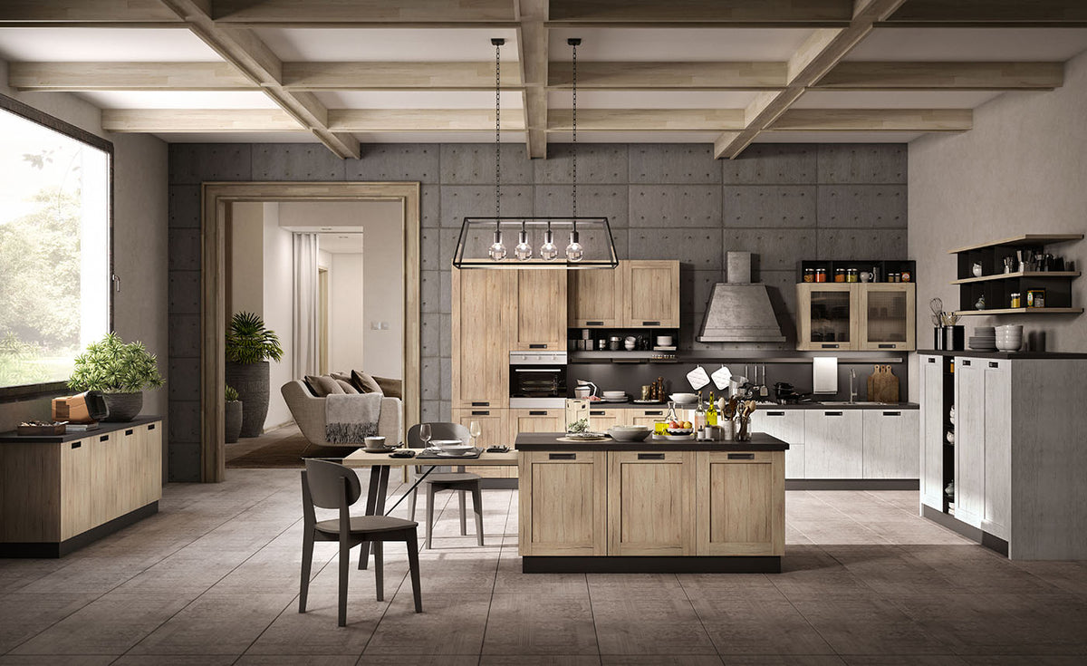 Composizione cucina Industrial contemporanea con telaio