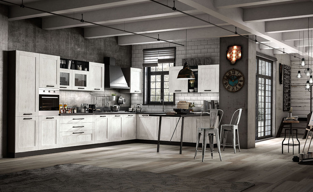 Composizione cucina Industrial contemporanea con telaio