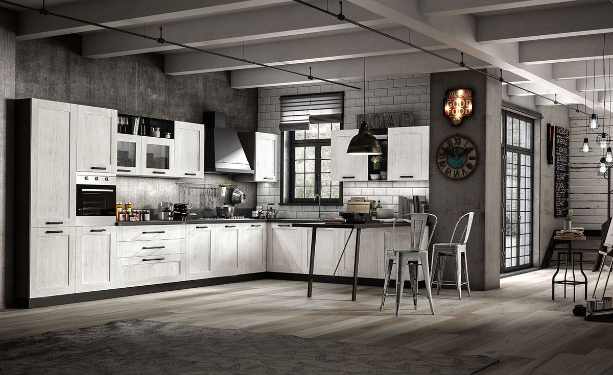 Composizione cucina Industrial contemporanea con telaio