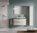 Composizione bagno con base sospesa portalavabo semintegrato in ceramica, specchiera a LED e colonna sospesa