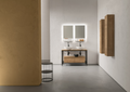Mobile bagno stile Industrial con specchiere retroilluminate e colonne sospese porta oggetti