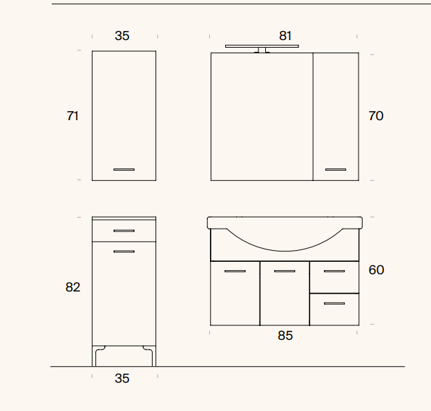 Composizione angolo lavanderia con base portalavabo sospesa, base porta asciugamani e pensile