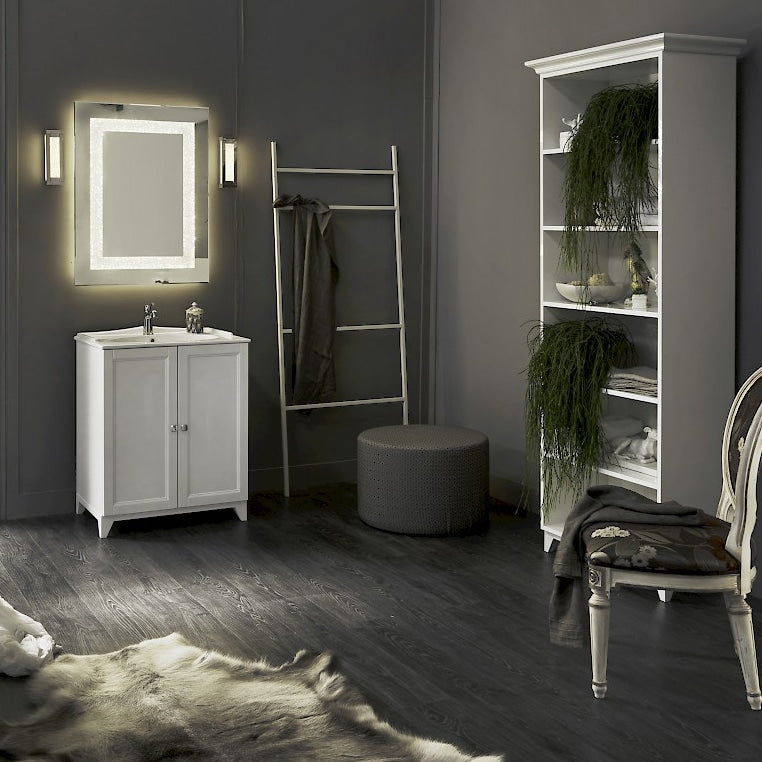 Composizione bagno stile Vintage con specchiera e libreria a giorno