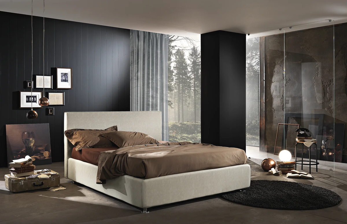 Letto con testiera monoblocco minimale, disponibile in varie misure, piedini a scelta