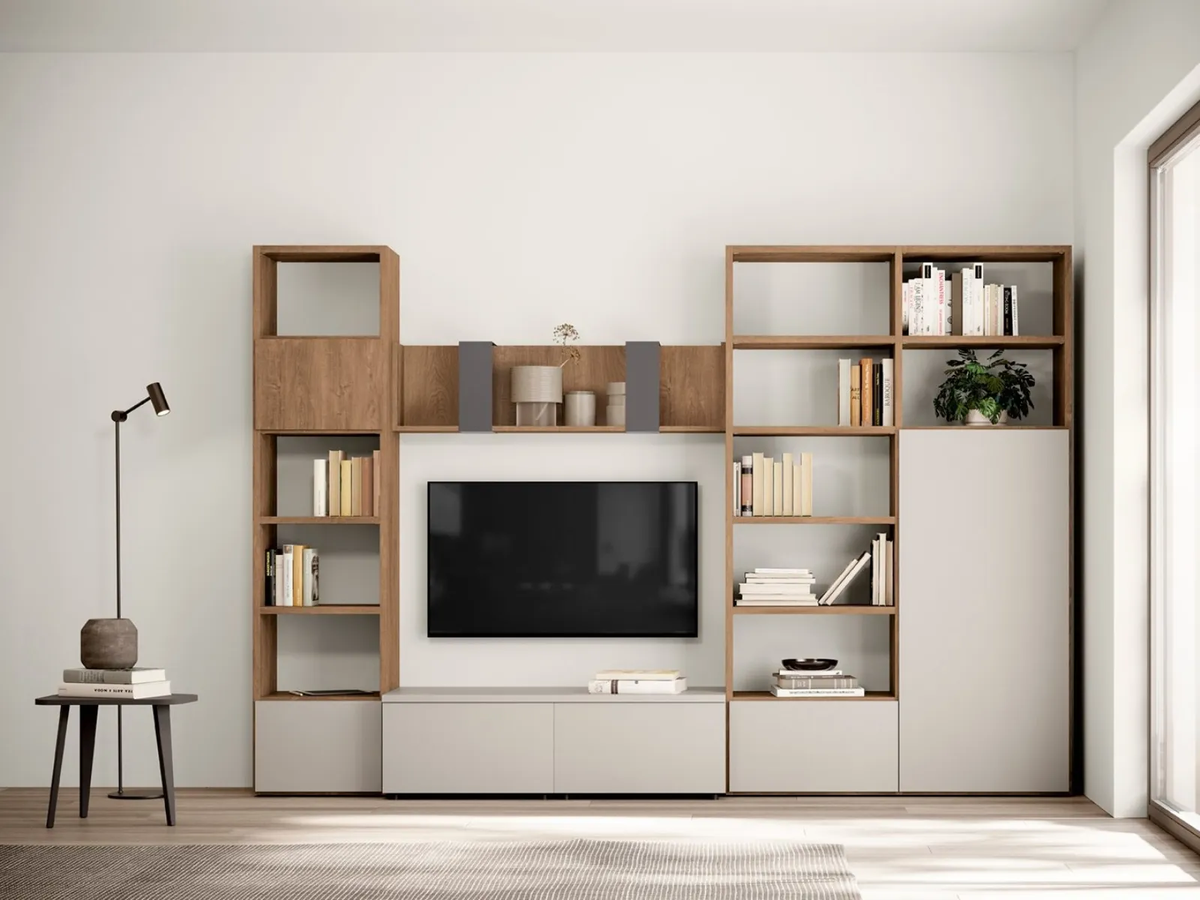 Composizione a giorno grigio/elementi a giorno finitura rovere