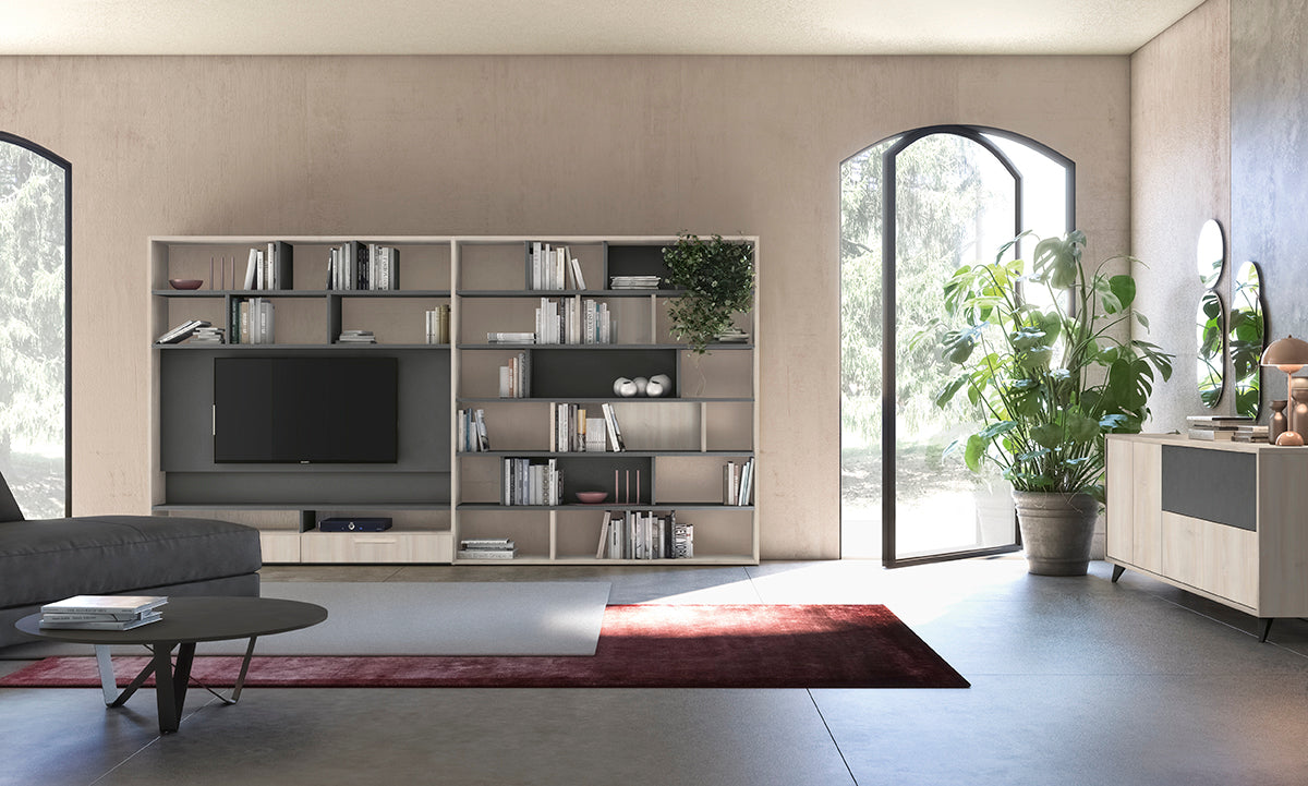 Composizione libreria a spalla con vano TV integrato