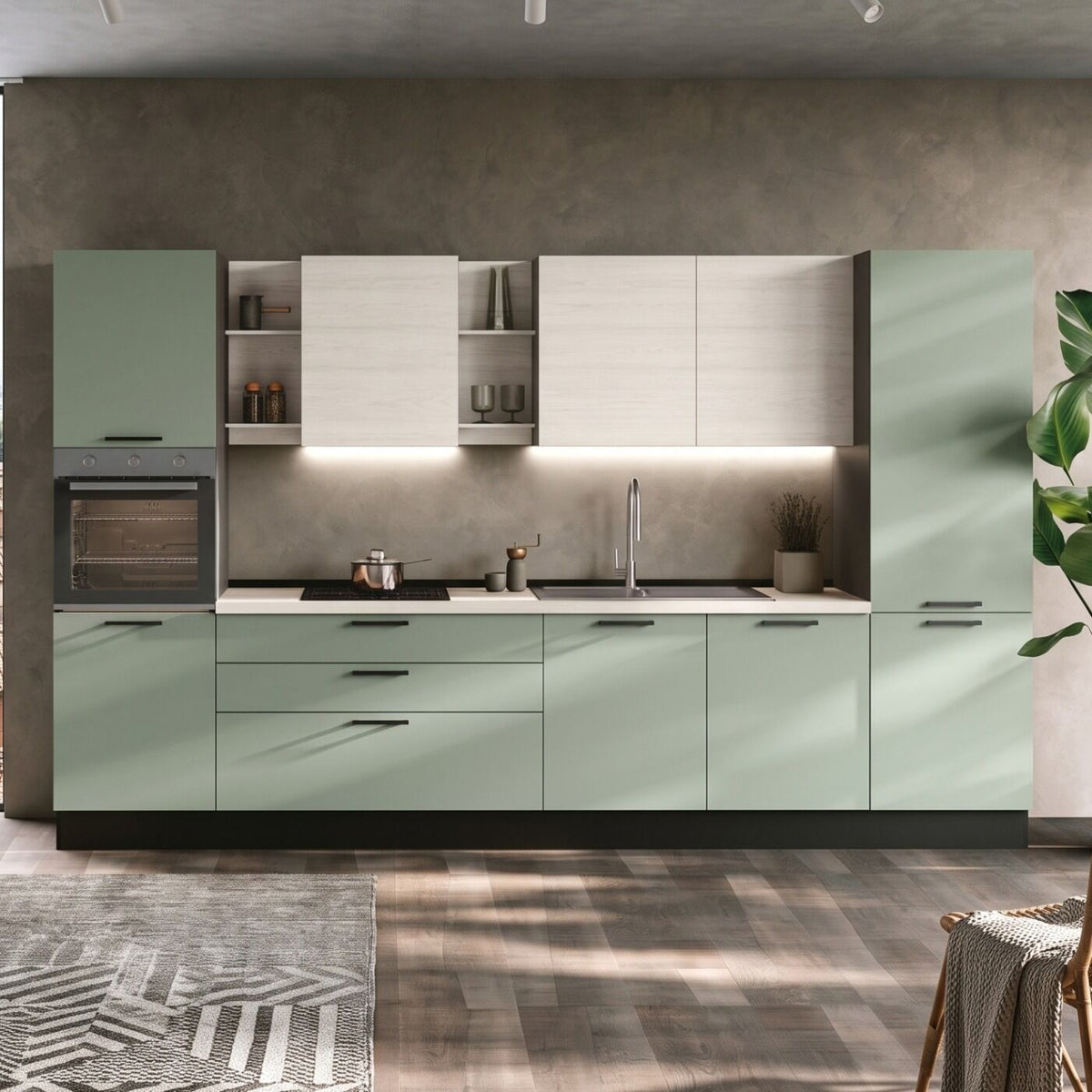 Composizione cucina L. 360 H. 219 cm. agave/bianco altea