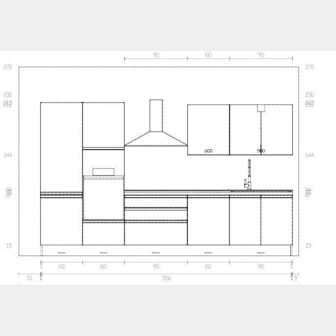Composizione cucina l. 360 H. 219 cm. agave/orzo opaco