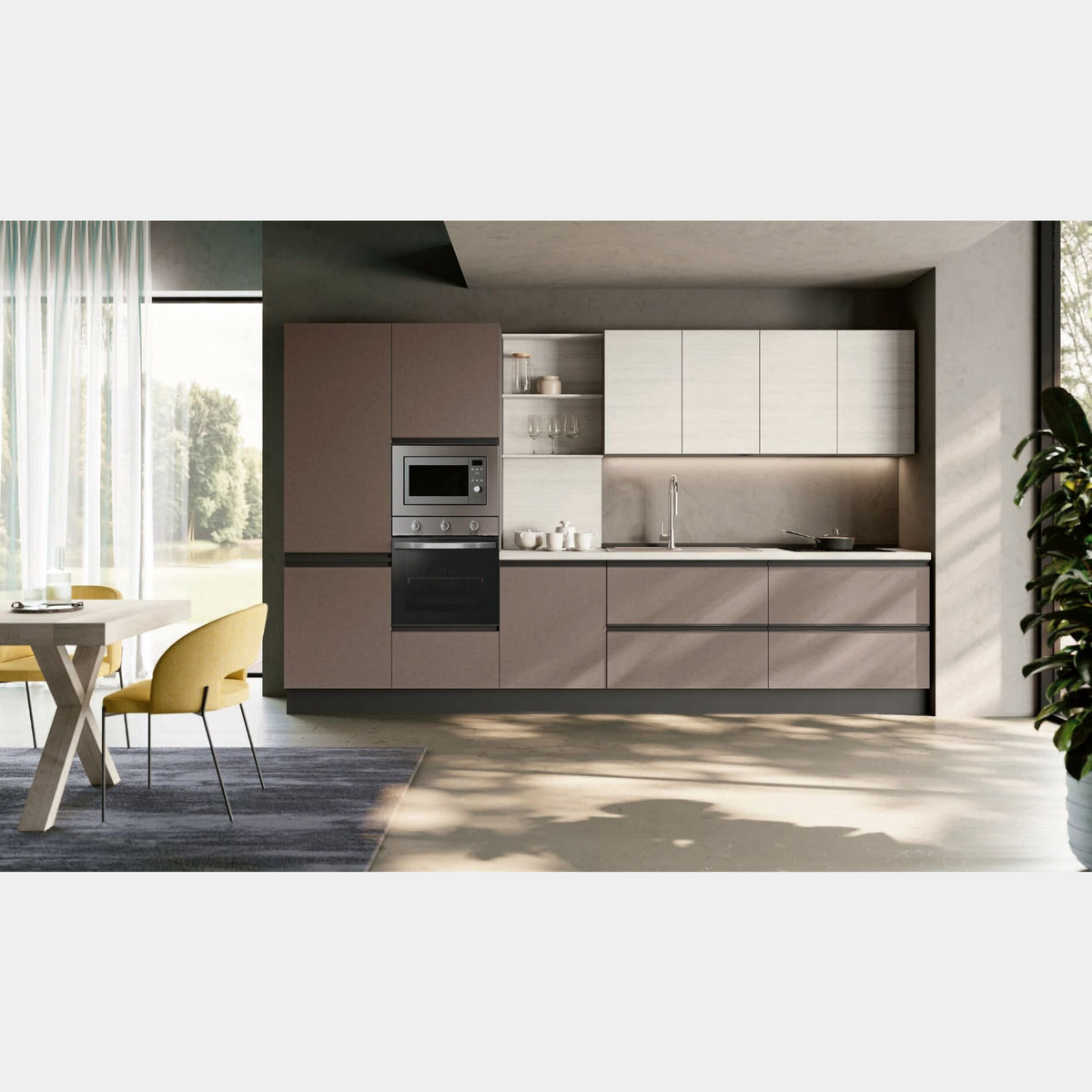 Composizione cucina L. 360 H. 219 spatolato bronzo/bianco altea