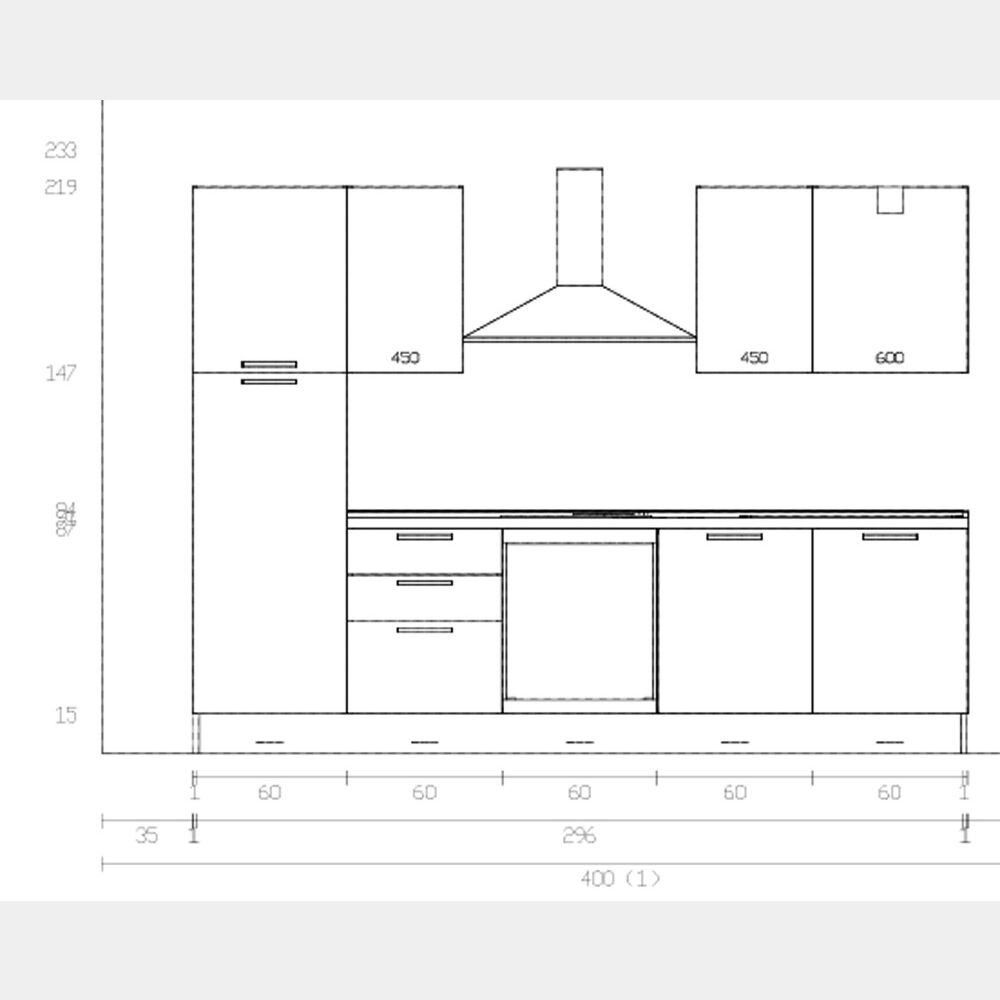 Composizione cucina L. 300 H. 219 cm. noce biondo/orzo opaco