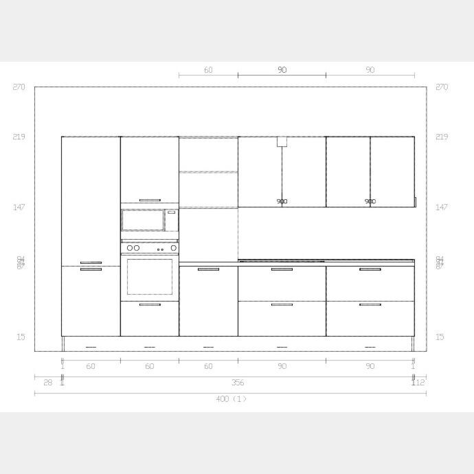 Composizione cucina L. 360 H. 219 spatolato bronzo/bianco altea