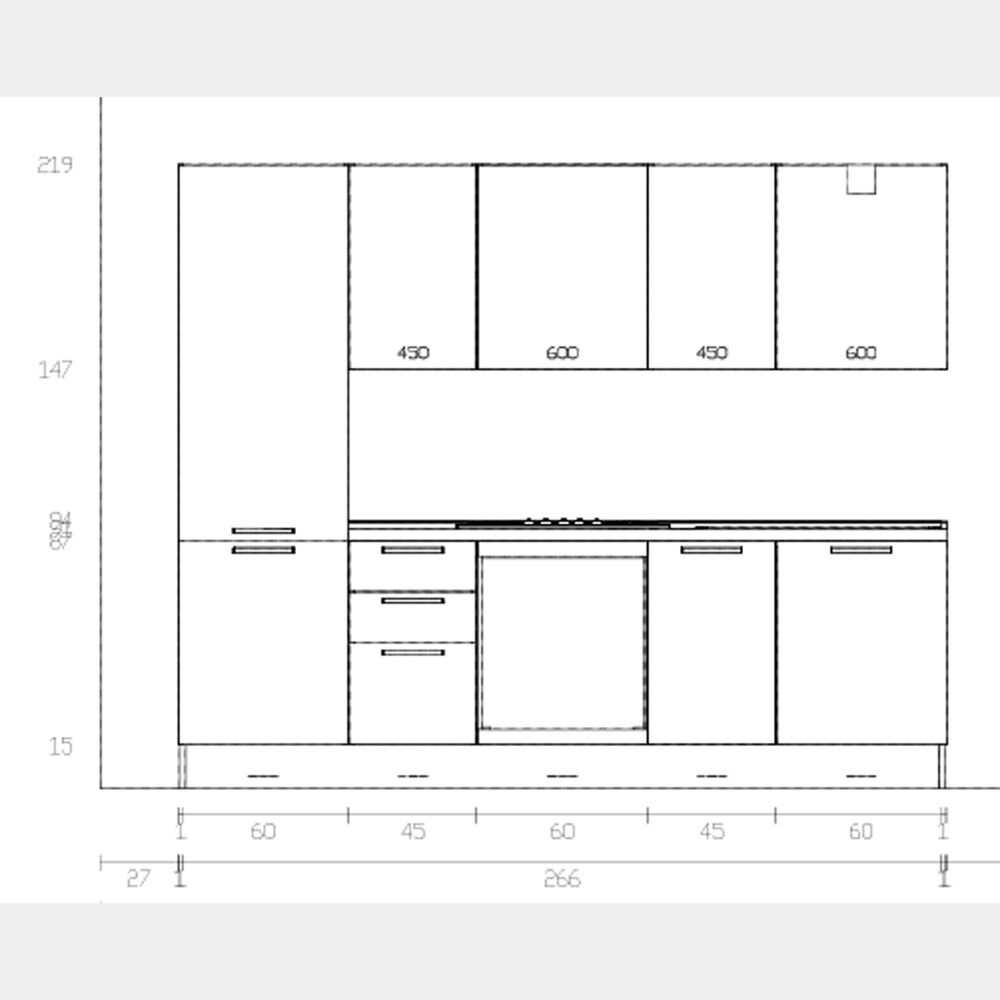 Composizione cucina L. 270 H. 219 cm. bianco opaco/verde salvia