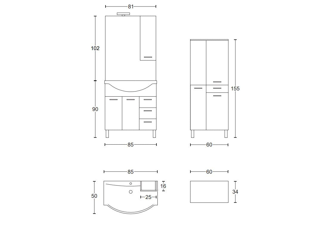 Mobile lavanderia completa di specchio integrato con faretto LED