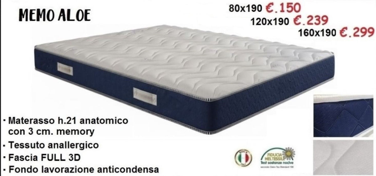 Materasso Anatomico in Memory Foam Memo Aloe – H. 21 cm