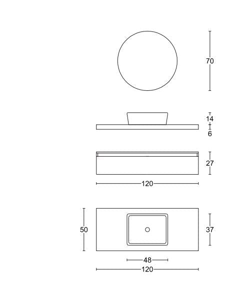 Mobile bagno sospeso completo di specchiera rotonda a Led