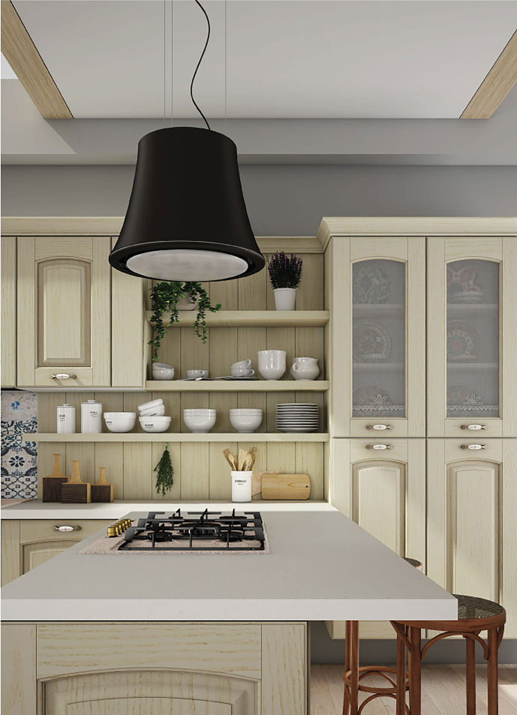 Cucina in stile Shabby chic con ante a telaio panna