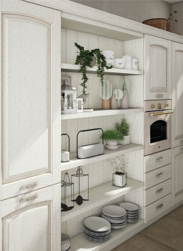 Cucina stile Shabby chic con ante bugnate a telaio frassino bianco