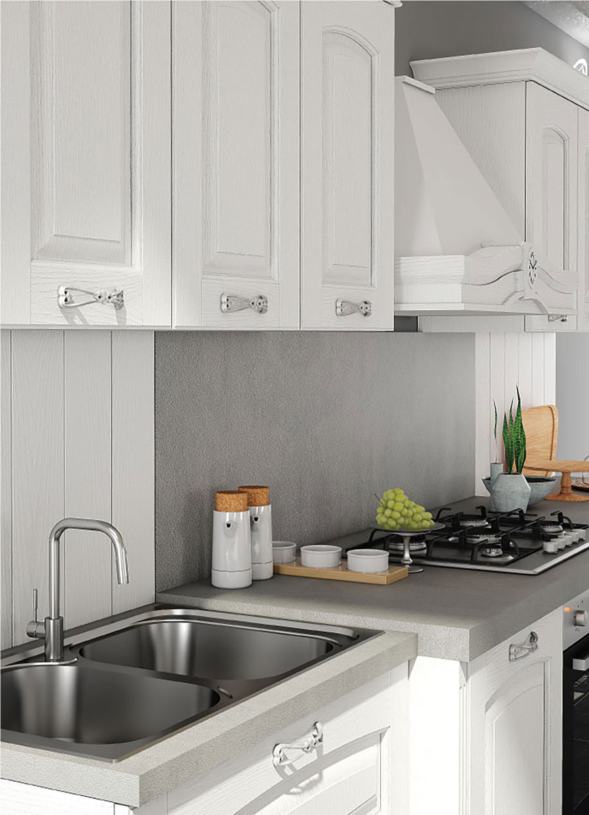 Cucina stile Shabby chic con ante bugnate a telaio frassino bianco