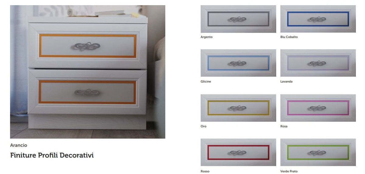 Composizione cameretta con armadio a 4 ante, letto singolo, scrivania e comodino con telaio colorato