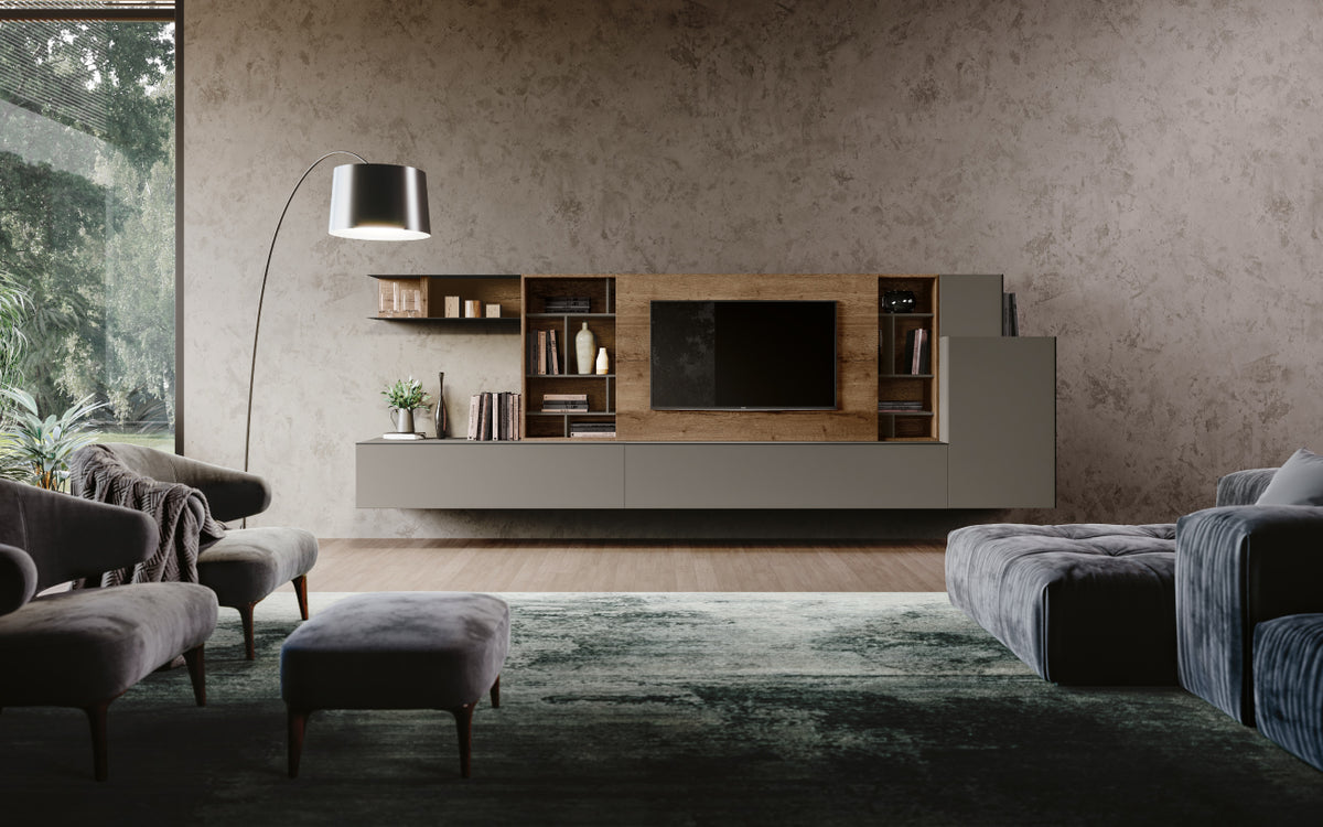 Composizione sospesa con schienale porta TV